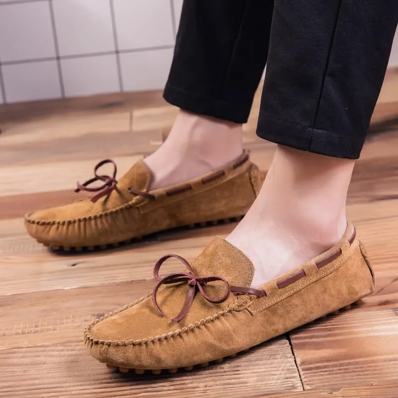 New Men's Loafers Suede Vamp Driving Moccasins Shoes Round Toe Lightweight Flat Heel Slip Resistant Party Outdoor Slip-ons