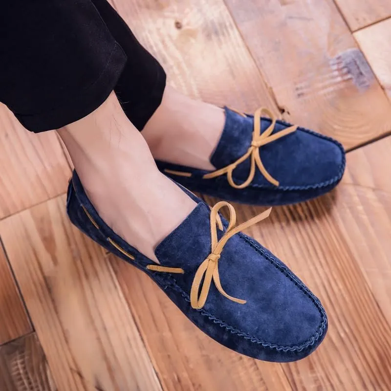 New Men's Loafers Suede Vamp Driving Moccasins Shoes Round Toe Lightweight Flat Heel Slip Resistant Party Outdoor Slip-ons
