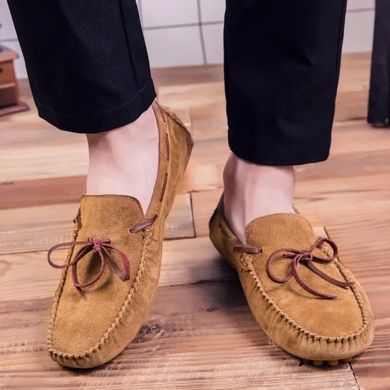 New Men's Loafers Suede Vamp Driving Moccasins Shoes Round Toe Lightweight Flat Heel Slip Resistant Party Outdoor Slip-ons