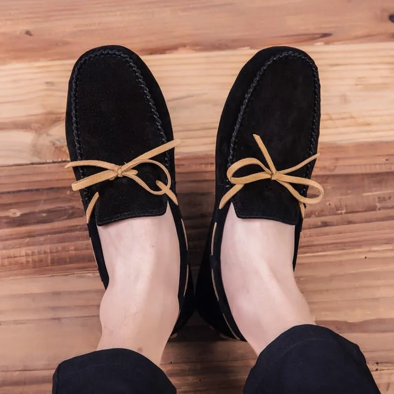New Men's Loafers Suede Vamp Driving Moccasins Shoes Round Toe Lightweight Flat Heel Slip Resistant Party Outdoor Slip-ons