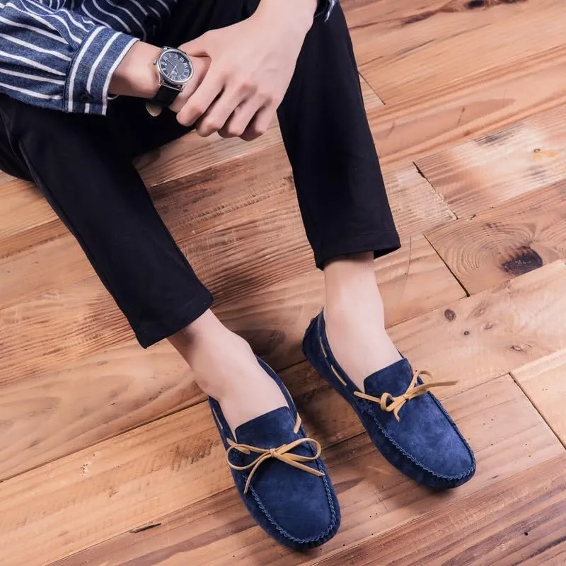 New Men's Loafers Suede Vamp Driving Moccasins Shoes Round Toe Lightweight Flat Heel Slip Resistant Party Outdoor Slip-ons
