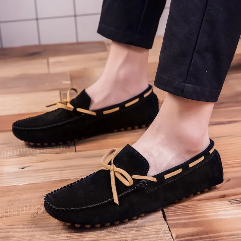 New Men's Loafers Suede Vamp Driving Moccasins Shoes Round Toe Lightweight Flat Heel Slip Resistant Party Outdoor Slip-ons