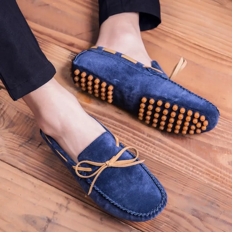 New Men's Loafers Suede Vamp Driving Moccasins Shoes Round Toe Lightweight Flat Heel Slip Resistant Party Outdoor Slip-ons