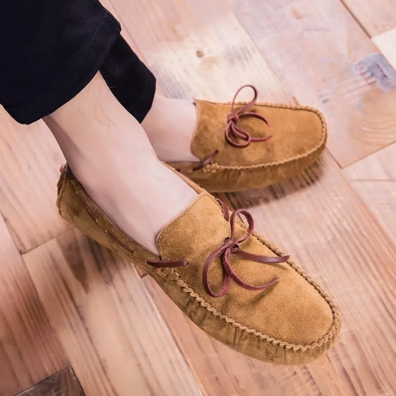 New Men's Loafers Suede Vamp Driving Moccasins Shoes Round Toe Lightweight Flat Heel Slip Resistant Party Outdoor Slip-ons