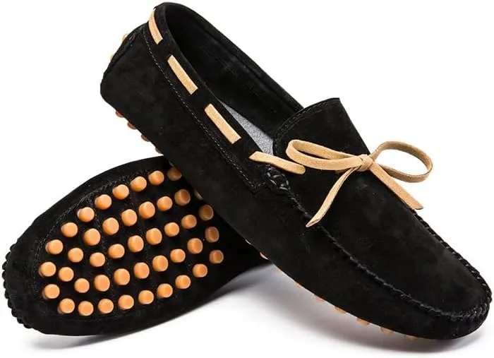 New Men's Loafers Suede Vamp Driving Moccasins Shoes Round Toe Lightweight Flat Heel Slip Resistant Party Outdoor Slip-ons