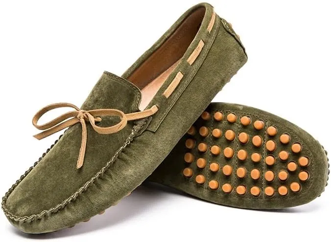 New Men's Loafers Suede Vamp Driving Moccasins Shoes Round Toe Lightweight Flat Heel Slip Resistant Party Outdoor Slip-ons
