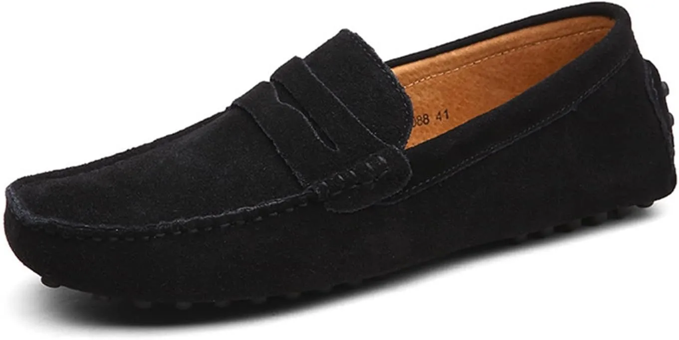 New Mens Men's Loafers Genuine Leather Suede Vamp Penny Loafer Stitching Details Round Toe Anti-Slip Lightweight Flat Heel Walking Party Slip-ons