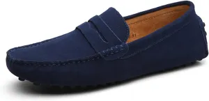 New Mens Men's Loafers Genuine Leather Suede Vamp Penny Loafer Stitching Details Round Toe Anti-Slip Lightweight Flat Heel Walking Party Slip-ons