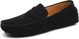 New Mens Men's Loafers Genuine Leather Suede Vamp Penny Loafer Stitching Details Round Toe Anti-Slip Lightweight Flat Heel Walking Party Slip-ons