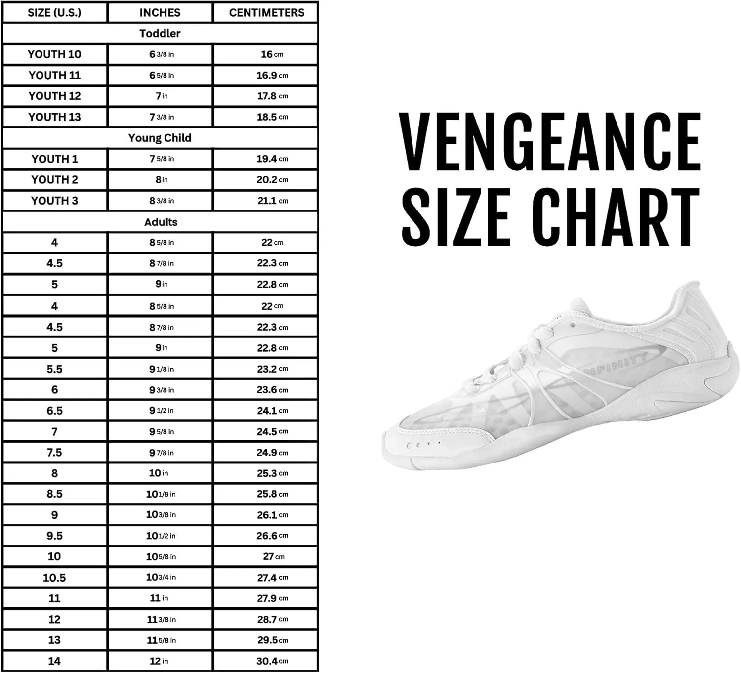 Nfinity Vengeance Cheer Shoes for Youth Girls ?C High-Performance Breathable Sneakers for Cheerleading, Dance, and Sports Training ?C Lightweight and Durable for Competition