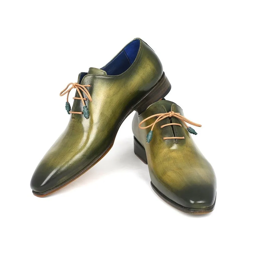 Paul Parkman Wholecut Plain Toe Oxfords Green Hanpainted Leather (ID#755-GRN)