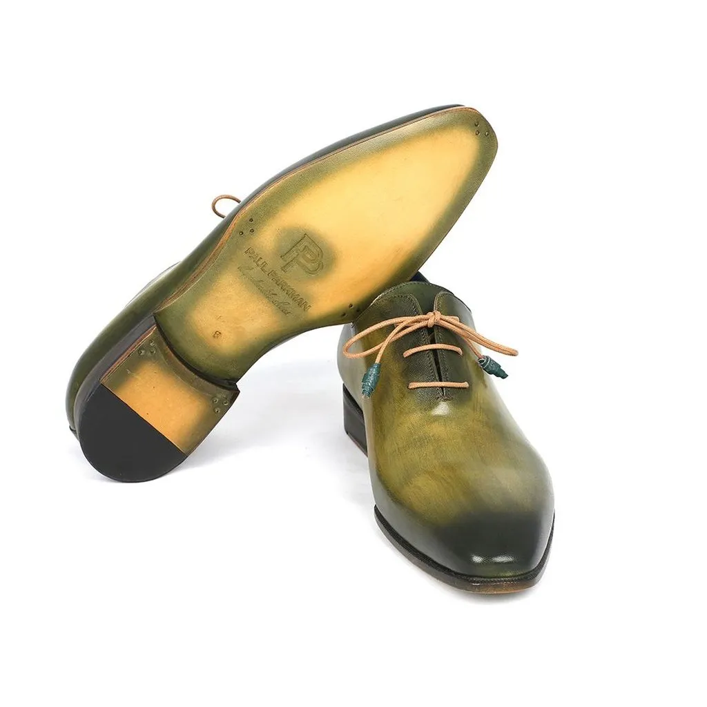 Paul Parkman Wholecut Plain Toe Oxfords Green Hanpainted Leather (ID#755-GRN)