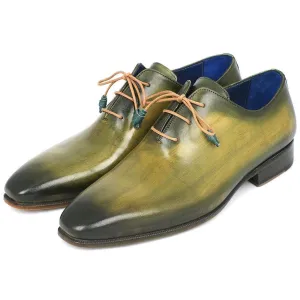 Paul Parkman Wholecut Plain Toe Oxfords Green Hanpainted Leather (ID#755-GRN)