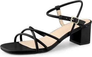 Perphy Strappy Heels Square Toe Slingback Chunky Heel Sandals for Women