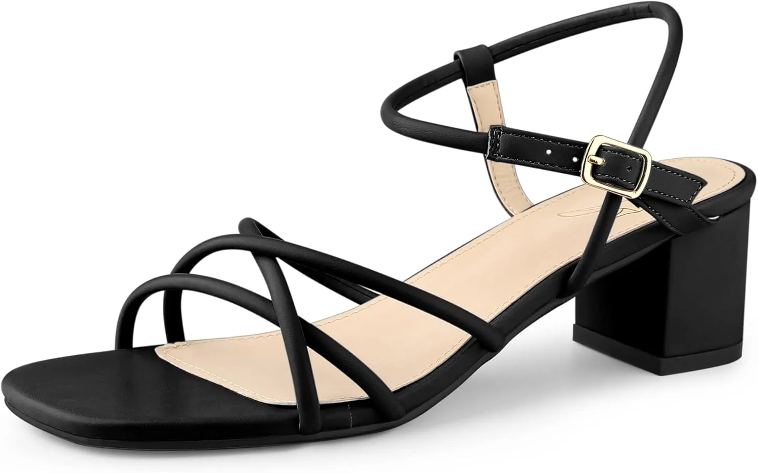 Perphy Strappy Heels Square Toe Slingback Chunky Heel Sandals for Women