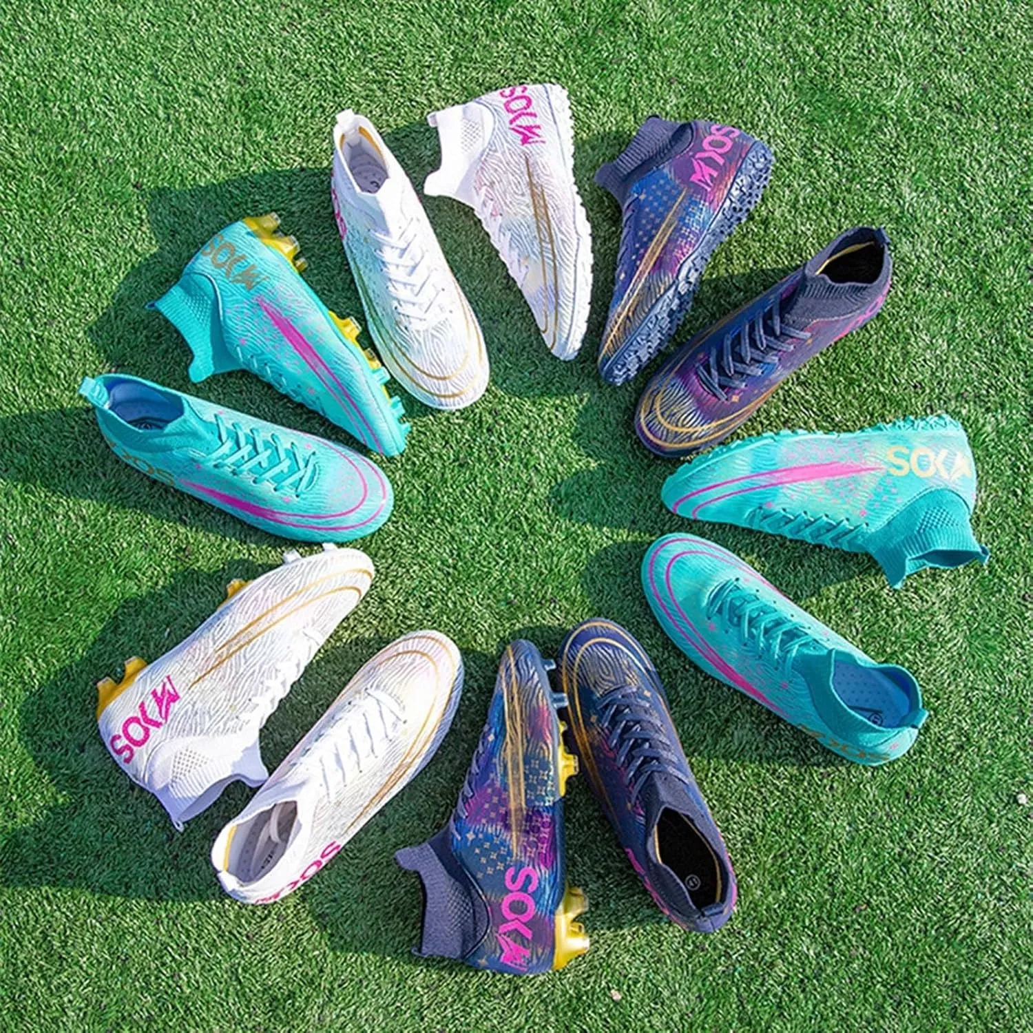 Professional Wide Soccer Cleats Turf, Football Cleats Lightweight Comfortable High Top Youth Training Ground Sport Competition