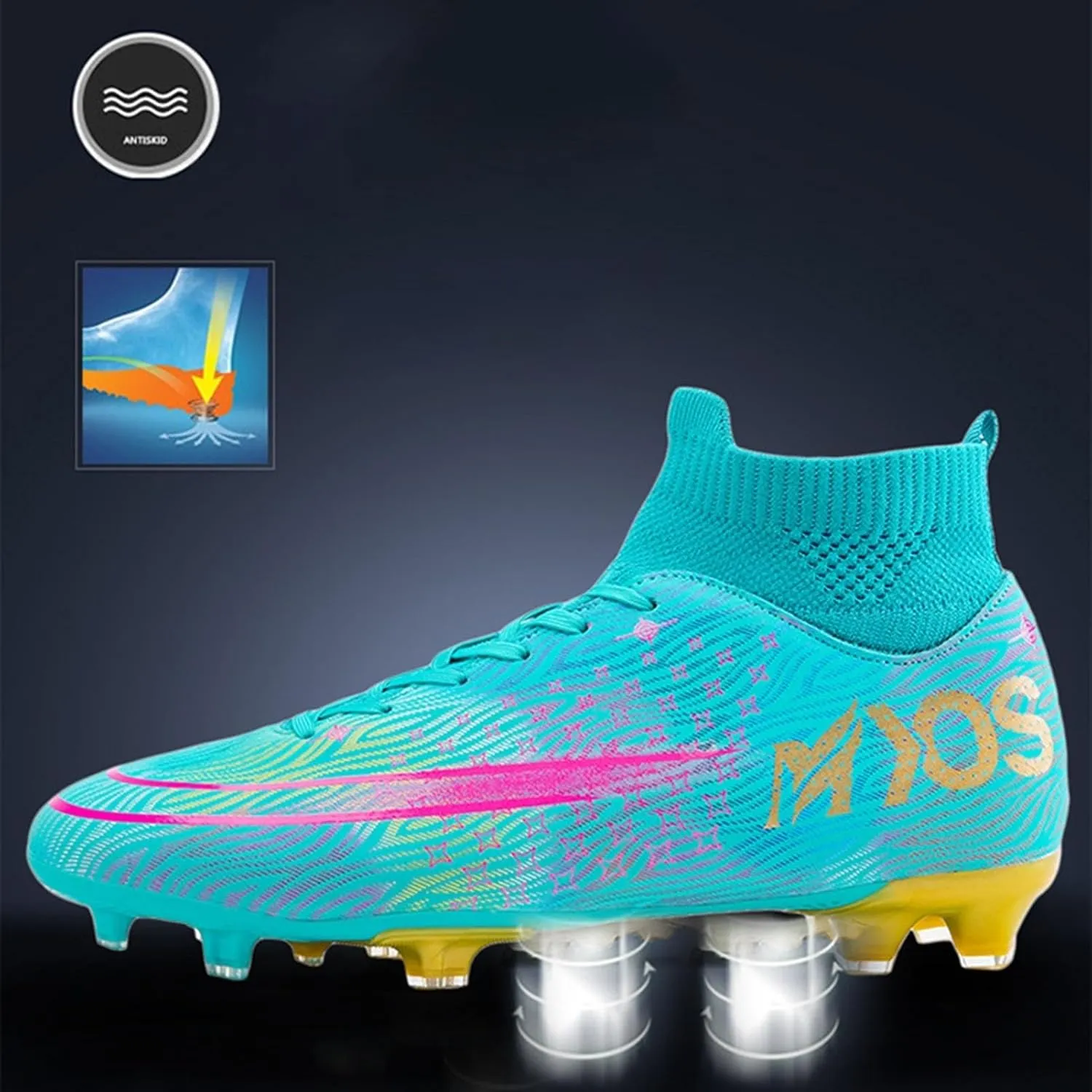 Professional Wide Soccer Cleats Turf, Football Cleats Lightweight Comfortable High Top Youth Training Ground Sport Competition