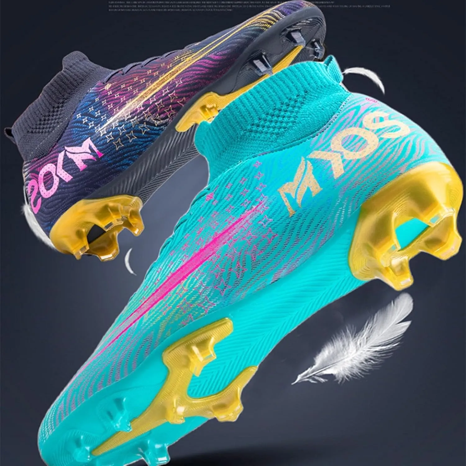 Professional Wide Soccer Cleats Turf, Football Cleats Lightweight Comfortable High Top Youth Training Ground Sport Competition