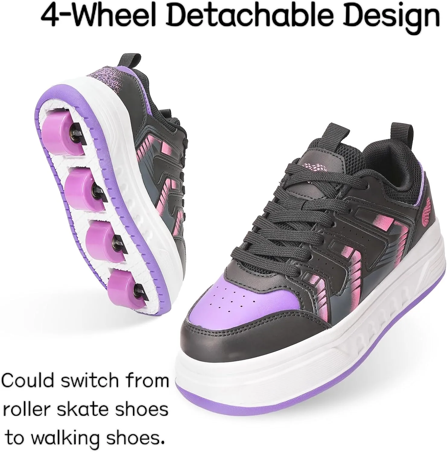 Roller Skates for Girls Boys, 2-in-1 Roller Shoes with Detachable Wheels & Sneakers for Outdoor Sports