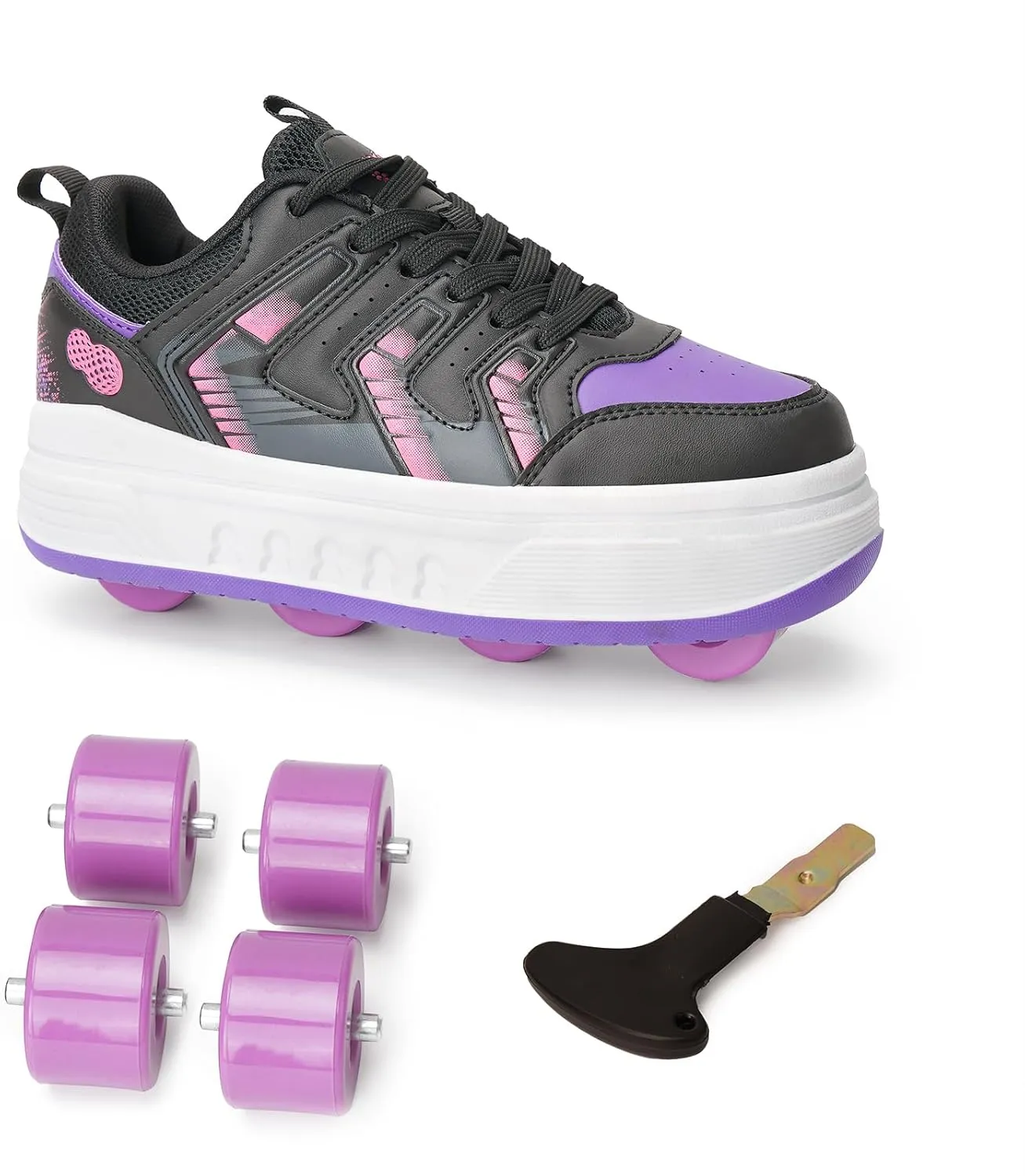 Roller Skates for Girls Boys, 2-in-1 Roller Shoes with Detachable Wheels & Sneakers for Outdoor Sports