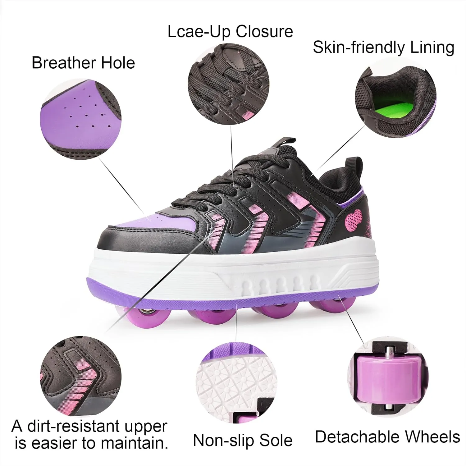 Roller Skates for Girls Boys, 2-in-1 Roller Shoes with Detachable Wheels & Sneakers for Outdoor Sports