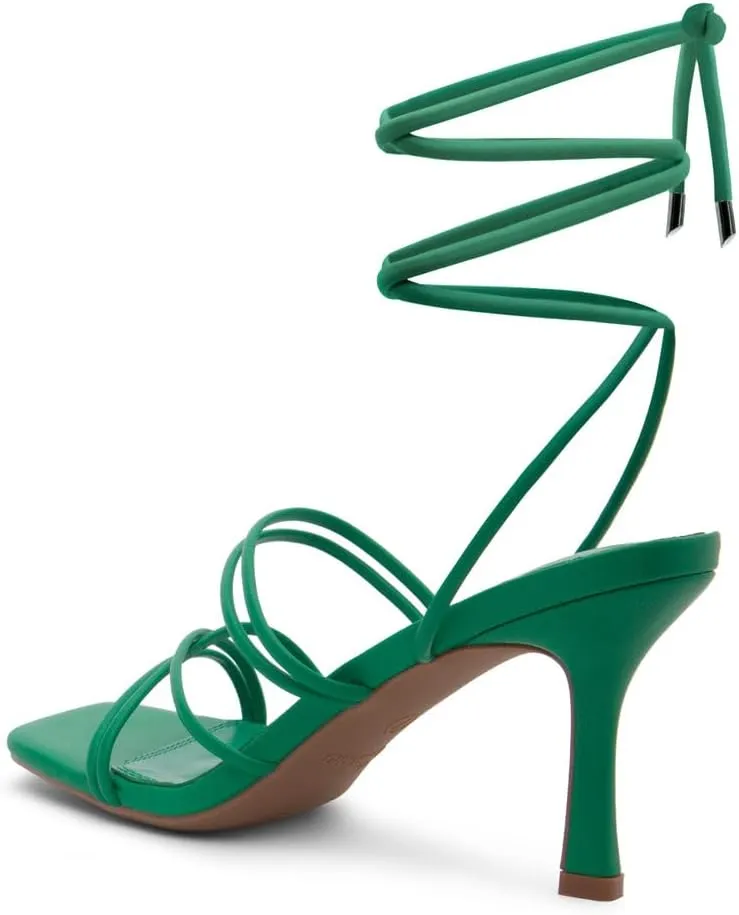 Shoe Land Women's Strappy Heels ?C Square Open Toe Lace-Up Heeled Sandals with Adjustable Ankle Wrap, Comfy 3-Inch Stiletto Dressy Evening High Heels for Wedding & Party