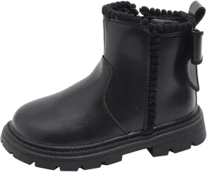 Side Zipper Ankle Boots for Kids Girls Anti Slip Soft Soles Solid Leather Booties Outdoor Hiking Walking Shoes