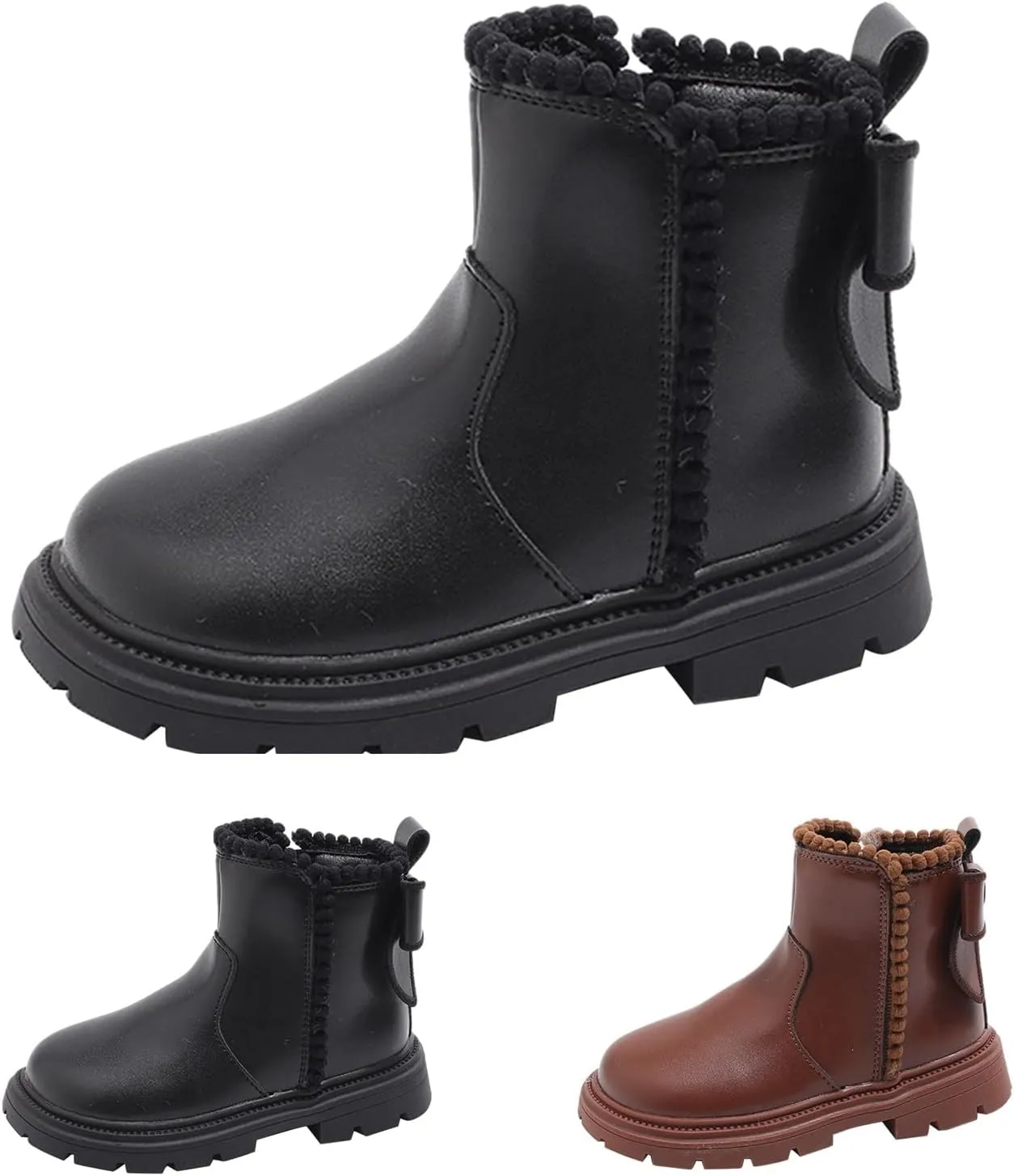 Side Zipper Ankle Boots for Kids Girls Anti Slip Soft Soles Solid Leather Booties Outdoor Hiking Walking Shoes