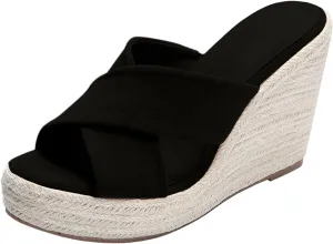 Slip On Wedge Sandals for Women Summer Dressy Platform Mule Sandals Espadrilles Open Toe Wedge Mules Slides Shoes
