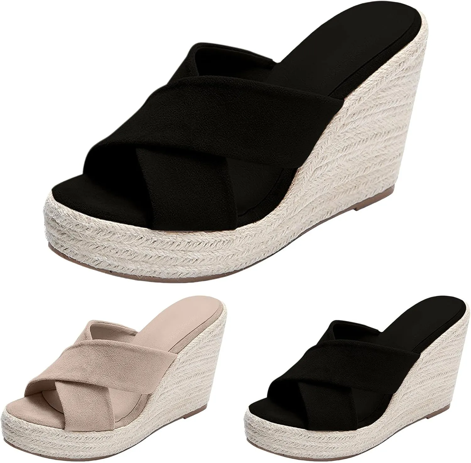 Slip On Wedge Sandals for Women Summer Dressy Platform Mule Sandals Espadrilles Open Toe Wedge Mules Slides Shoes