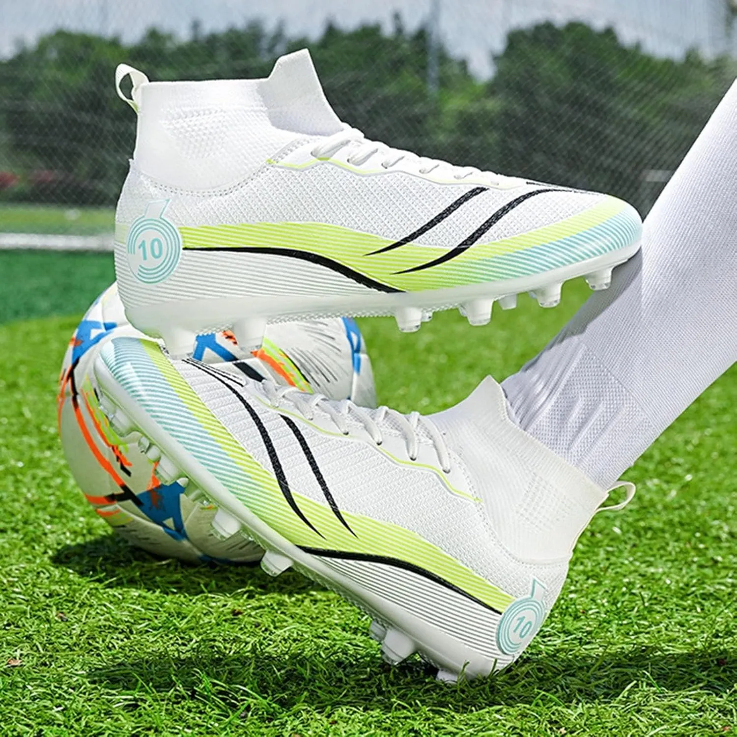 Soccer Cleats Wide Fit Competition Professional, Football Cleats Lightweight Breathable High Top for Big Boys Youth Turf Ground Athletic Training