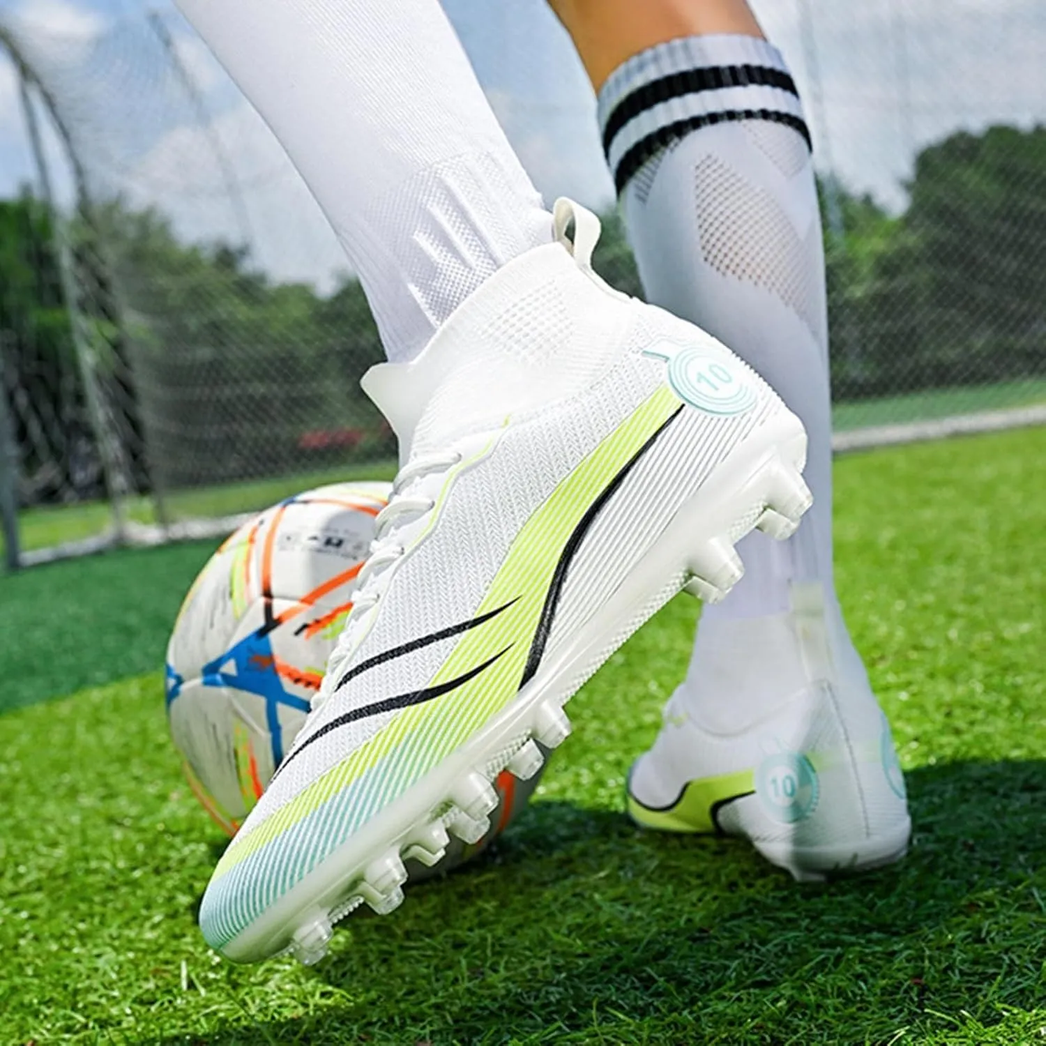 Soccer Cleats Wide Fit Competition Professional, Football Cleats Lightweight Breathable High Top for Big Boys Youth Turf Ground Athletic Training