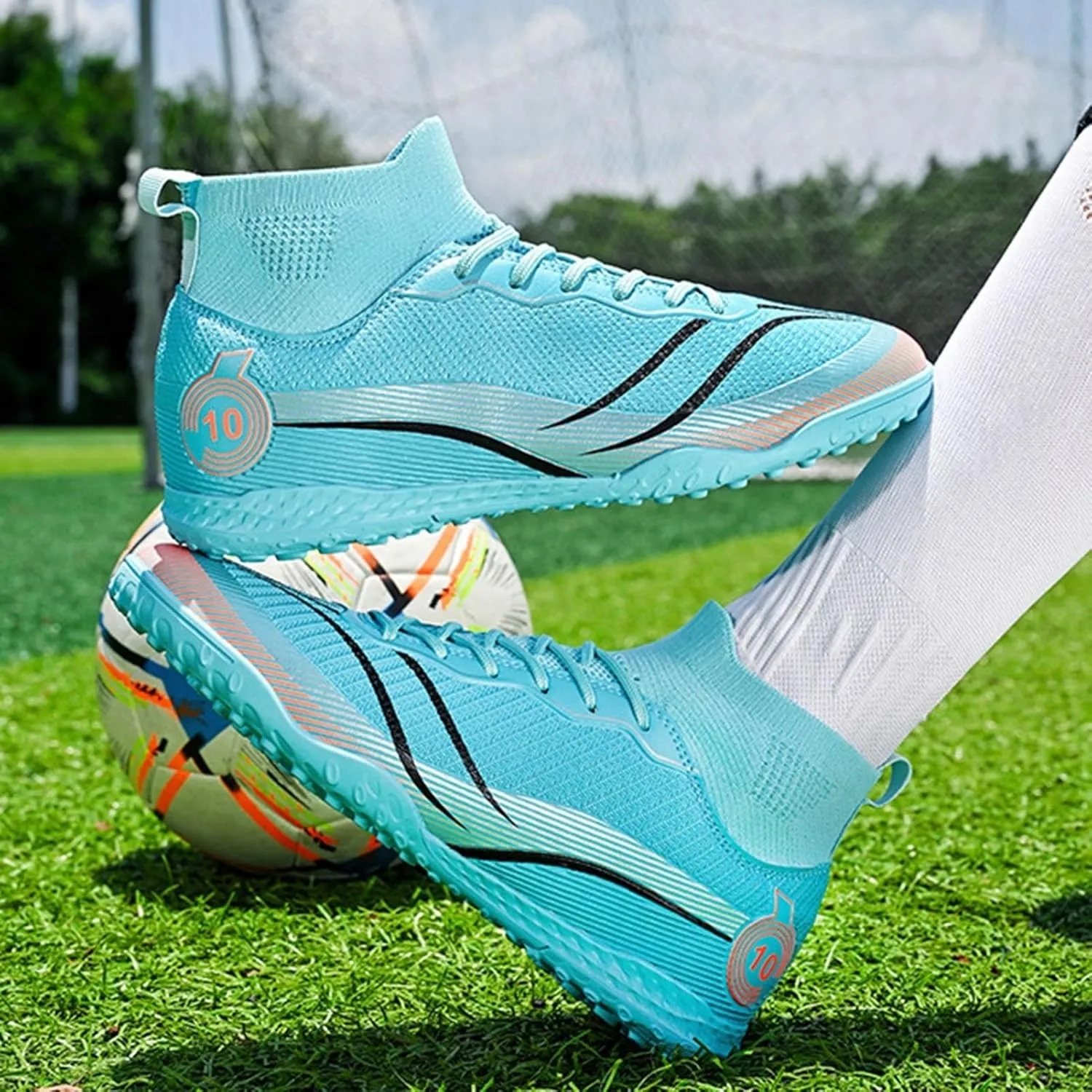 Soccer Cleats Wide Fit Competition Professional, Football Cleats Lightweight Breathable High Top for Big Boys Youth Turf Ground Athletic Training