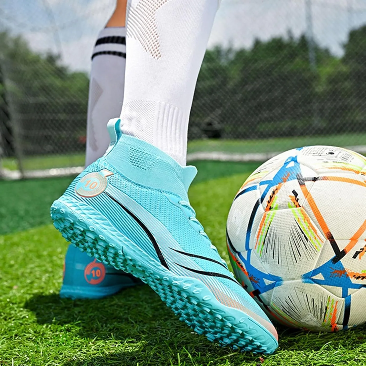 Soccer Cleats Wide Fit Competition Professional, Football Cleats Lightweight Breathable High Top for Big Boys Youth Turf Ground Athletic Training