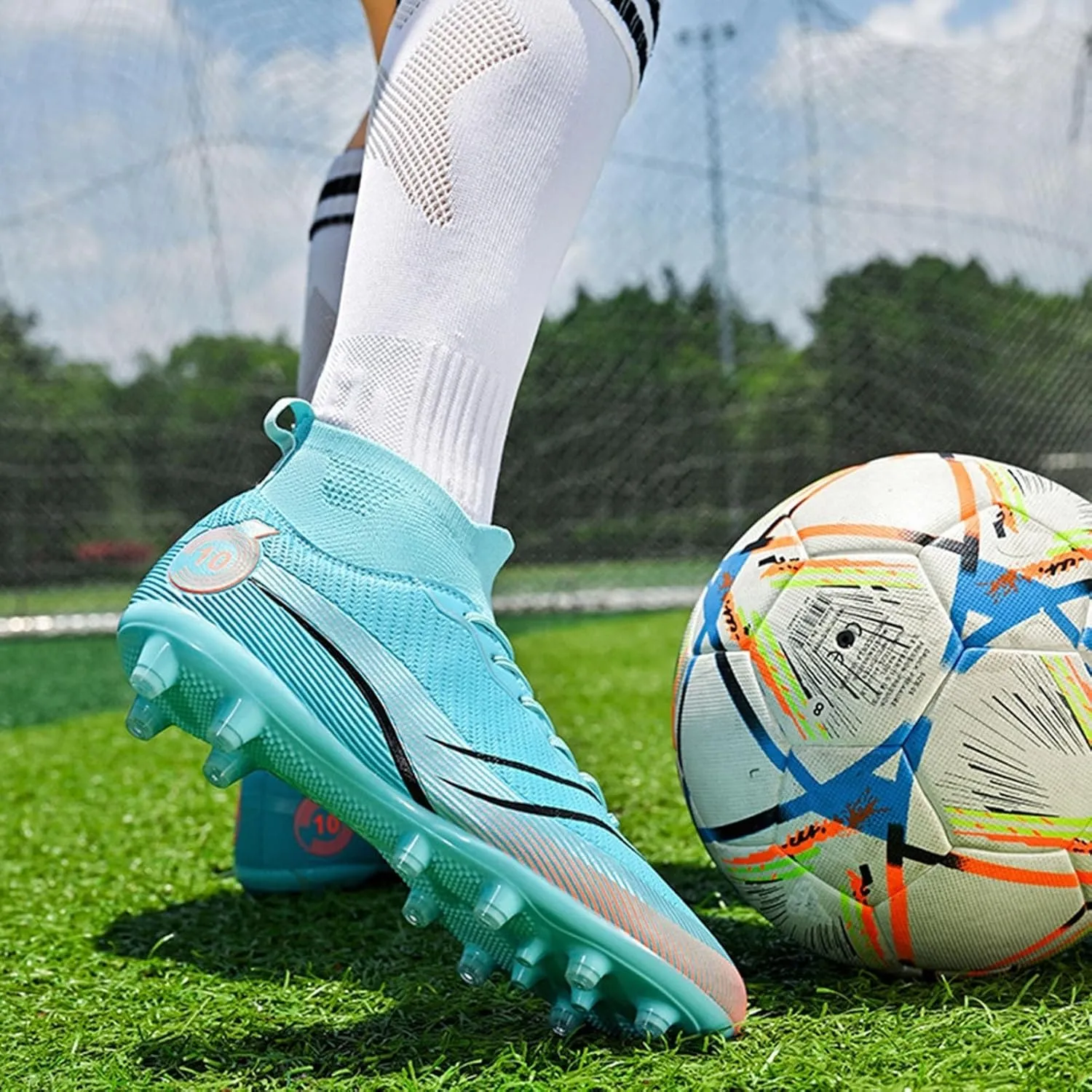Soccer Cleats Wide Fit Competition Professional, Football Cleats Lightweight Breathable High Top for Big Boys Youth Turf Ground Athletic Training