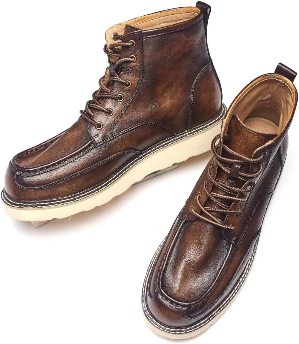 Specell Hand Crafting Work Men's Soft Toe Work Boot Waterproof Casual Leather Boot Comfort Casual Moc Toe Boots For Mens