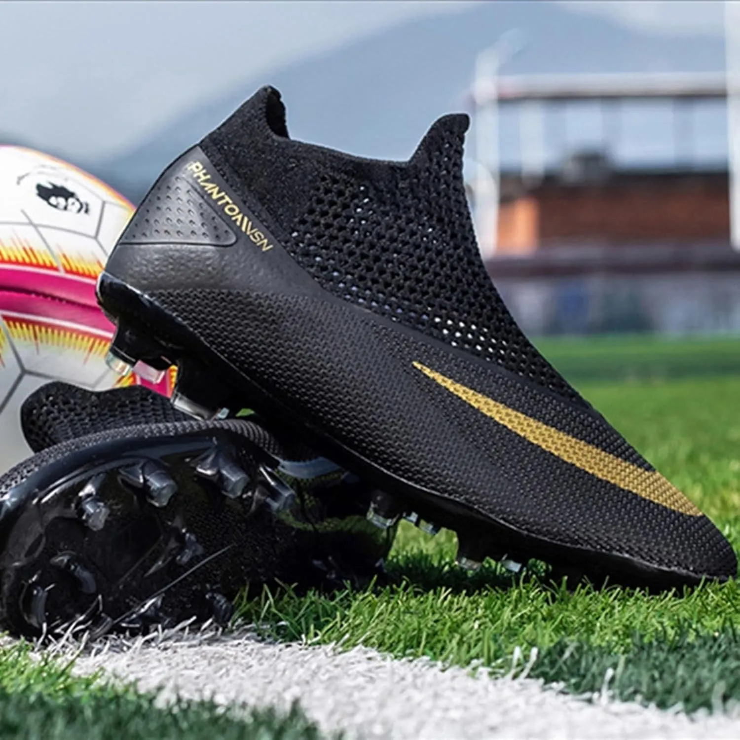 Sport Football Cleats High Top, Soccer Cleats Outdoor Training, Breathable Lace Up for Big Boys