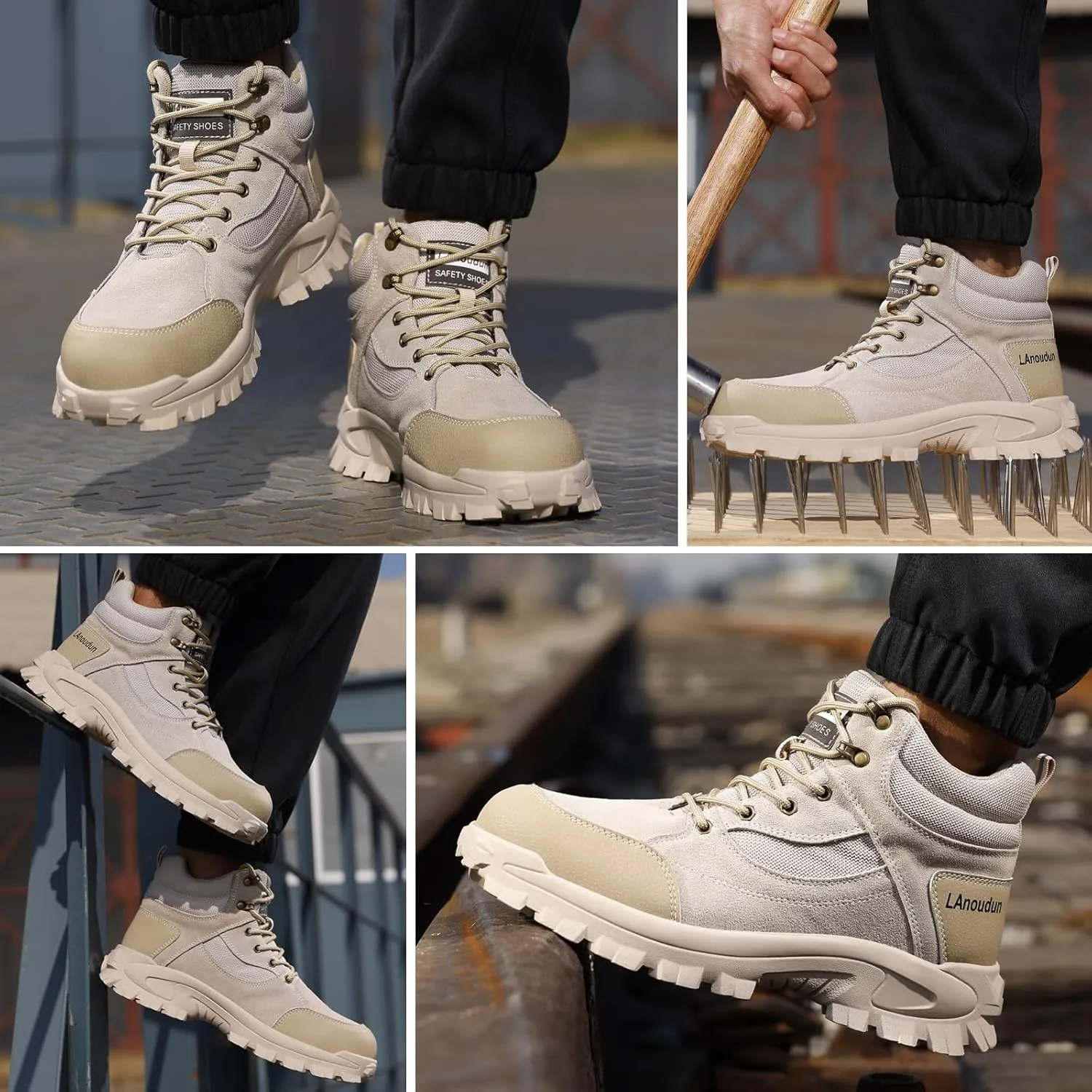 Steel Toe Shoes for Men Non-Slip Work Shoes for Men Lightweight Work Boots Comfortable Work Shoes Indestructible Safety Shoes Industrial Construction Steel Toe Sneakers for Men
