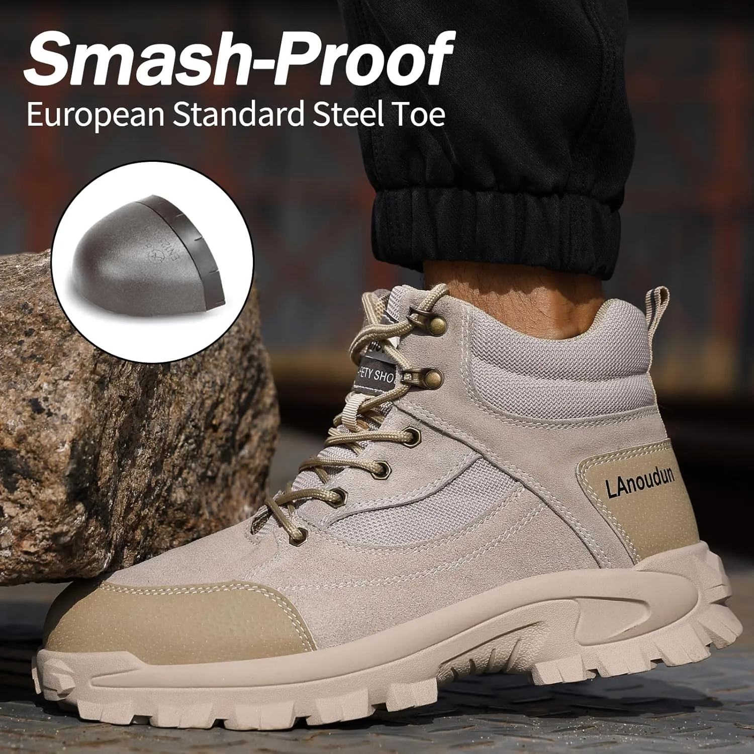 Steel Toe Shoes for Men Non-Slip Work Shoes for Men Lightweight Work Boots Comfortable Work Shoes Indestructible Safety Shoes Industrial Construction Steel Toe Sneakers for Men