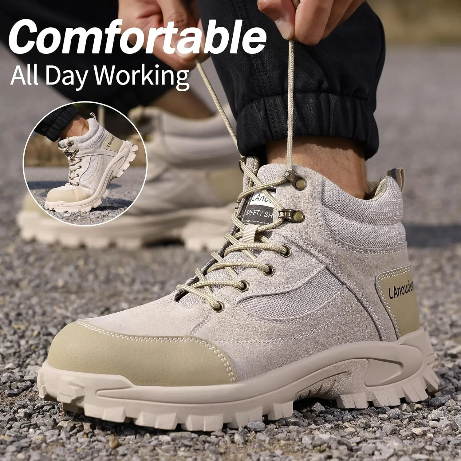 Steel Toe Shoes for Men Non-Slip Work Shoes for Men Lightweight Work Boots Comfortable Work Shoes Indestructible Safety Shoes Industrial Construction Steel Toe Sneakers for Men