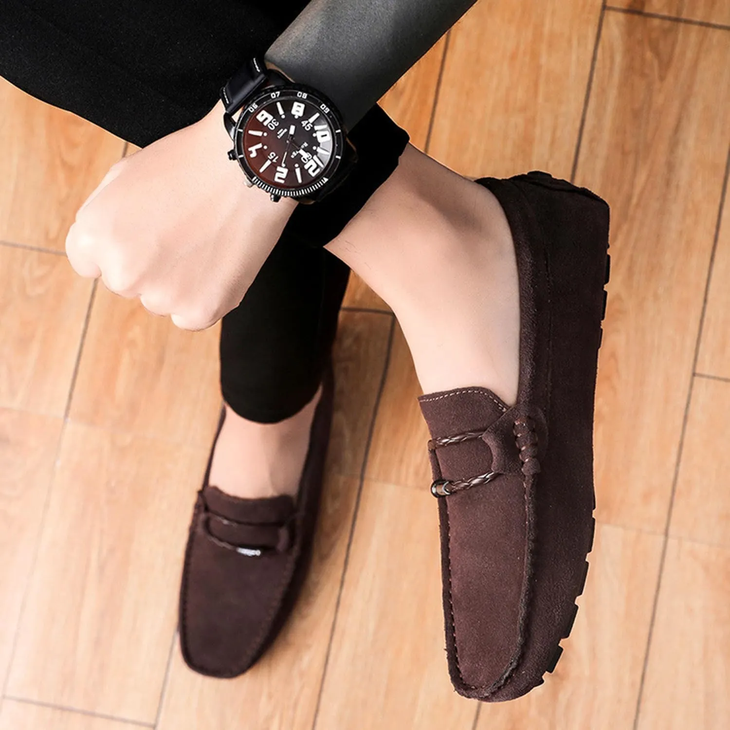 TangDao Men??s Loafers Slip On Shoes, Suede Cowhide Moccasins Boat Shoes, Casual Walking Driving Shoes for Spring Autumn