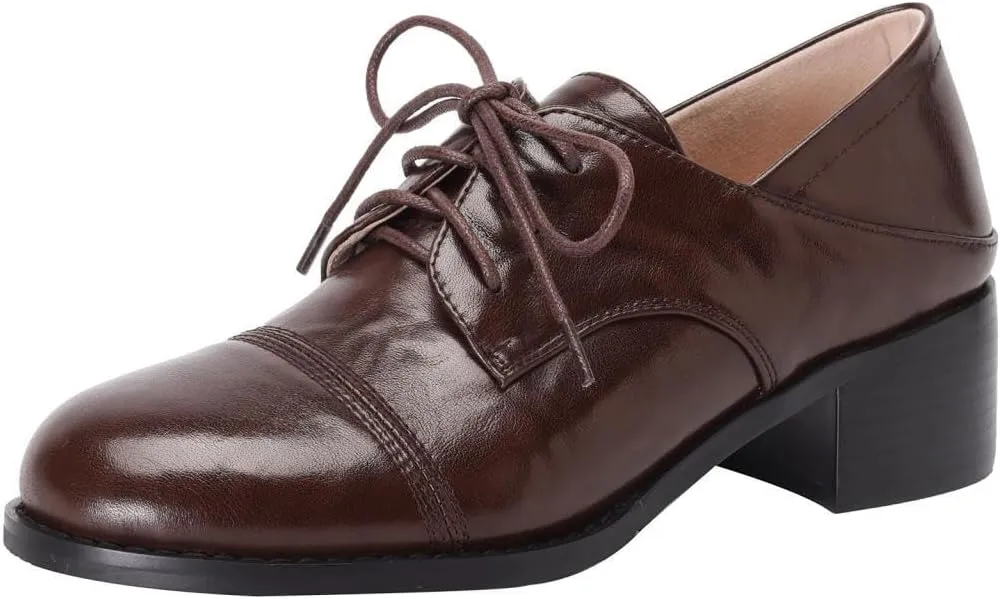 TinaCus Women's Handmade Geniuine Leather Lace-up Wingtip Round Toe Classic Oxford Shoes
