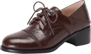 TinaCus Women's Handmade Geniuine Leather Lace-up Wingtip Round Toe Classic Oxford Shoes