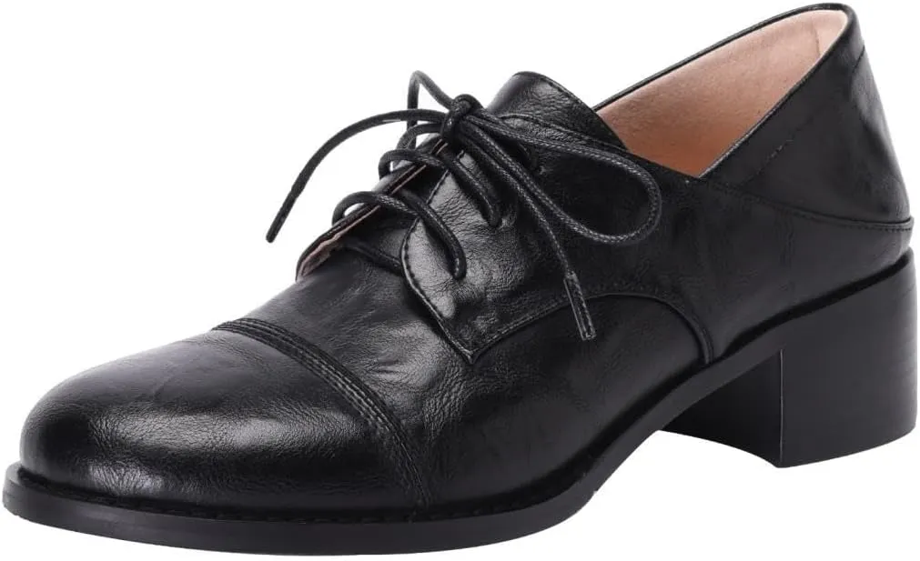 TinaCus Women's Handmade Geniuine Leather Lace-up Wingtip Round Toe Classic Oxford Shoes