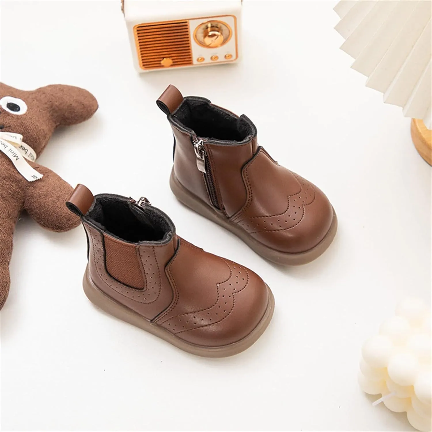 Toddler Boys Girls Classic Hiking Boots PU Leather Outdoor Ankle Sneaker High Top Rubber Sole Boots for Girls