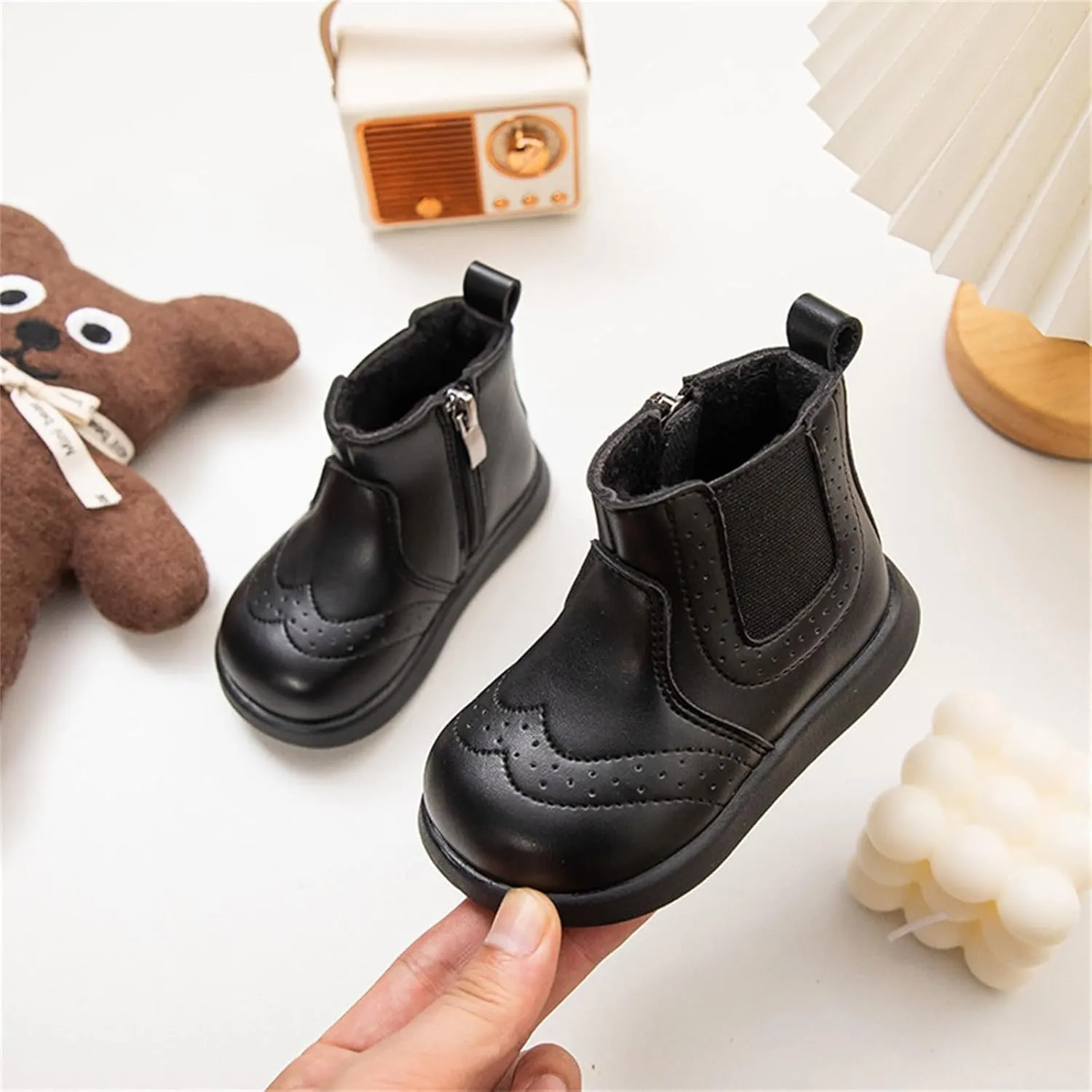 Toddler Boys Girls Classic Hiking Boots PU Leather Outdoor Ankle Sneaker High Top Rubber Sole Boots for Girls