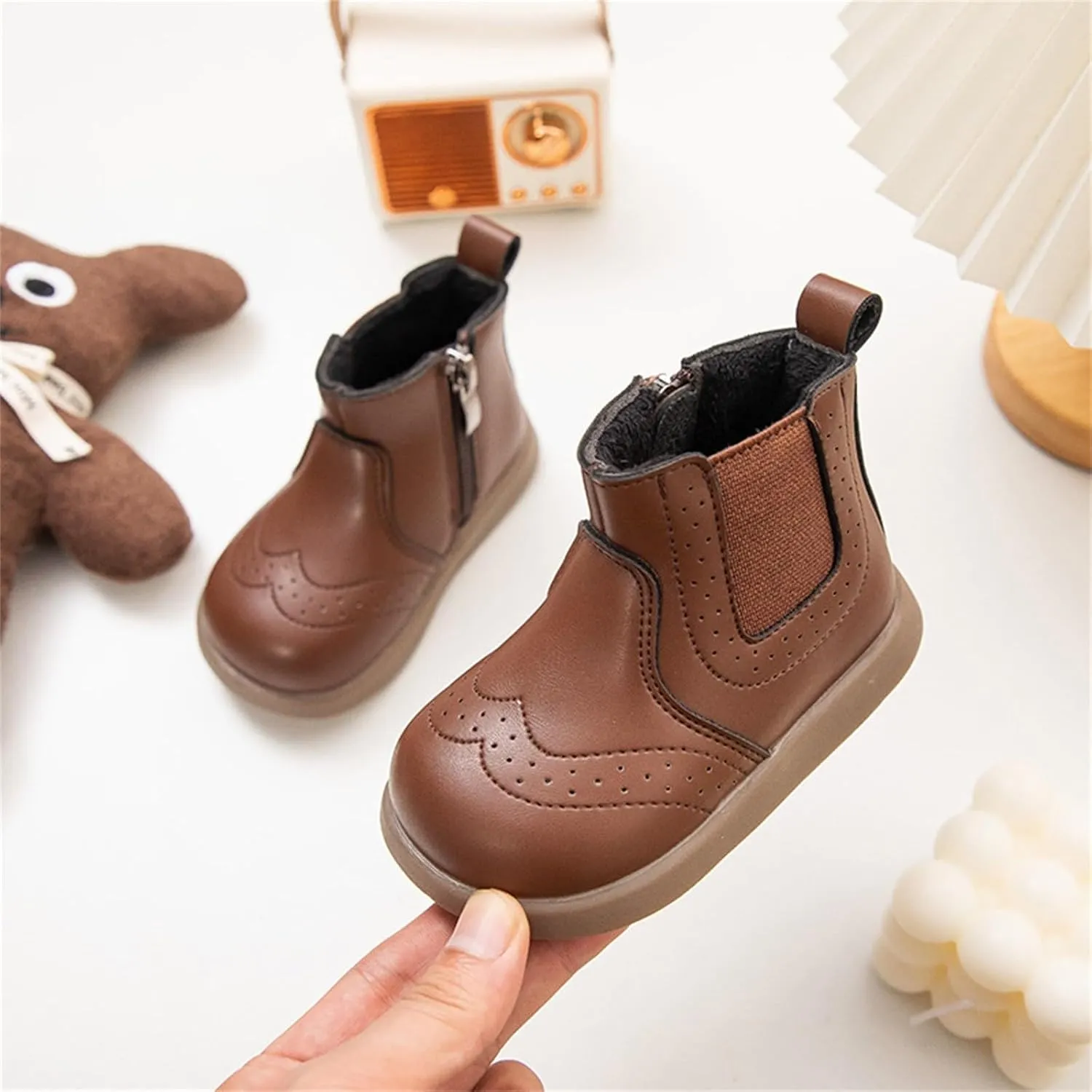 Toddler Boys Girls Classic Hiking Boots PU Leather Outdoor Ankle Sneaker High Top Rubber Sole Boots for Girls
