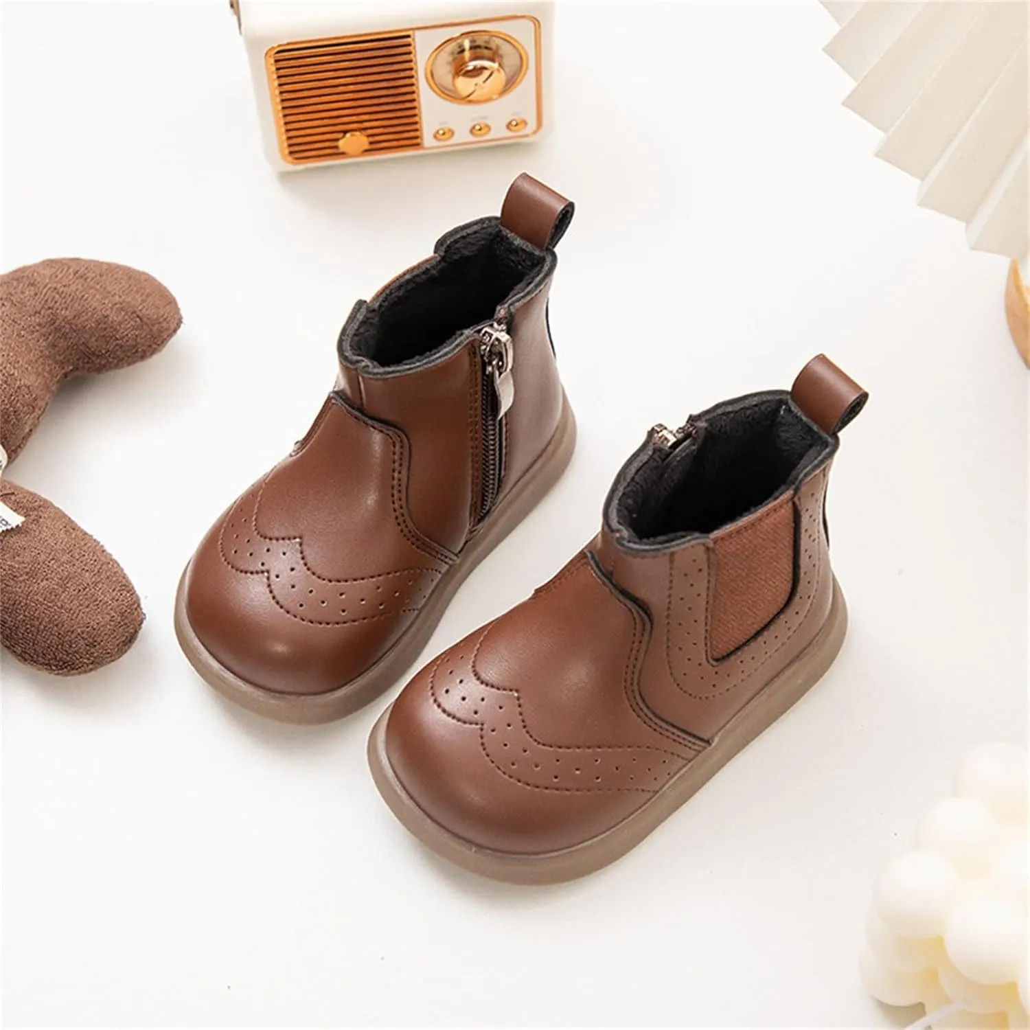 Toddler Boys Girls Classic Hiking Boots PU Leather Outdoor Ankle Sneaker High Top Rubber Sole Boots for Girls