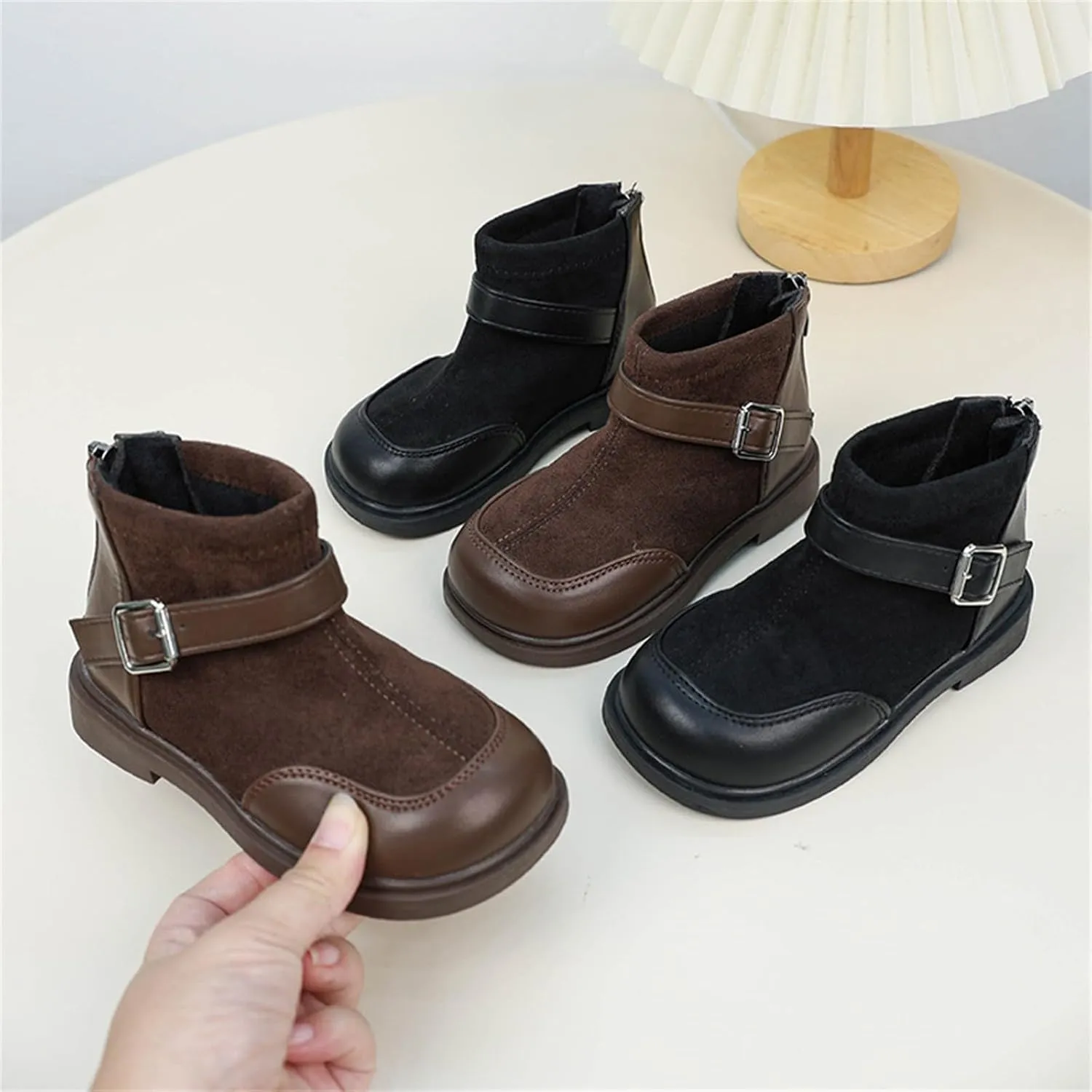 Toddler Kids Girls Classic Buckle Ankle Boots PU Leather Anti Slip Outdoor Casual Hiking Shoes High Top Sneaker