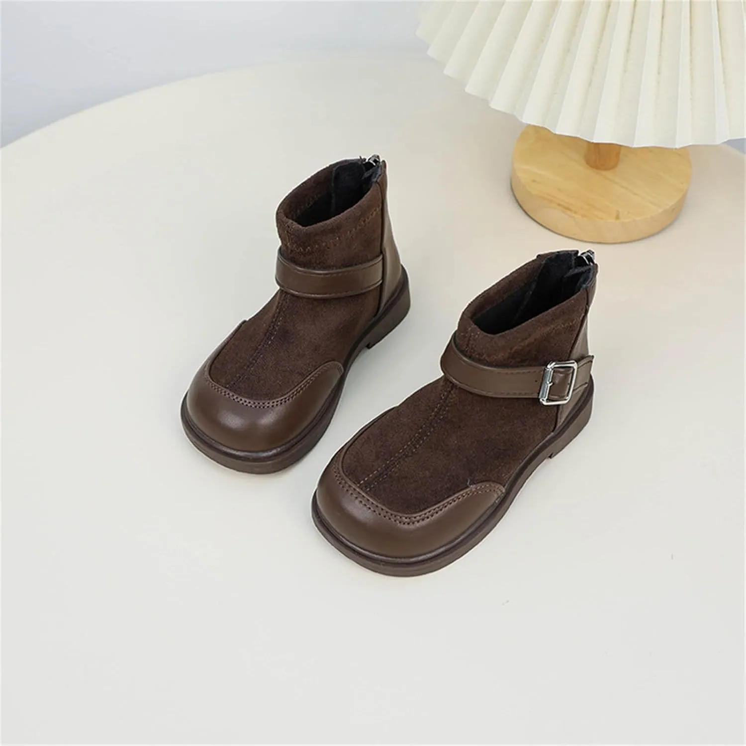 Toddler Kids Girls Classic Buckle Ankle Boots PU Leather Anti Slip Outdoor Casual Hiking Shoes High Top Sneaker